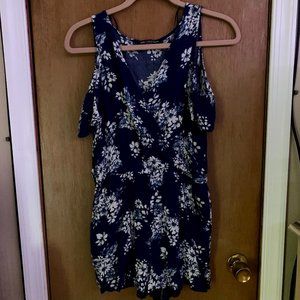 Navy blue and white floral romper